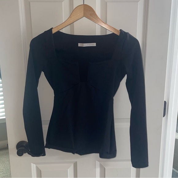 Susana Monaco Square Wire Deep Square Top Black Long Sleeve Women's Top {$148} - Picture 5 of 8